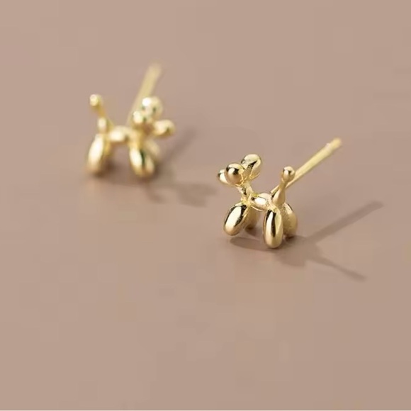Gold Balloon Dog Stud Earrings - Picture 1 of 1